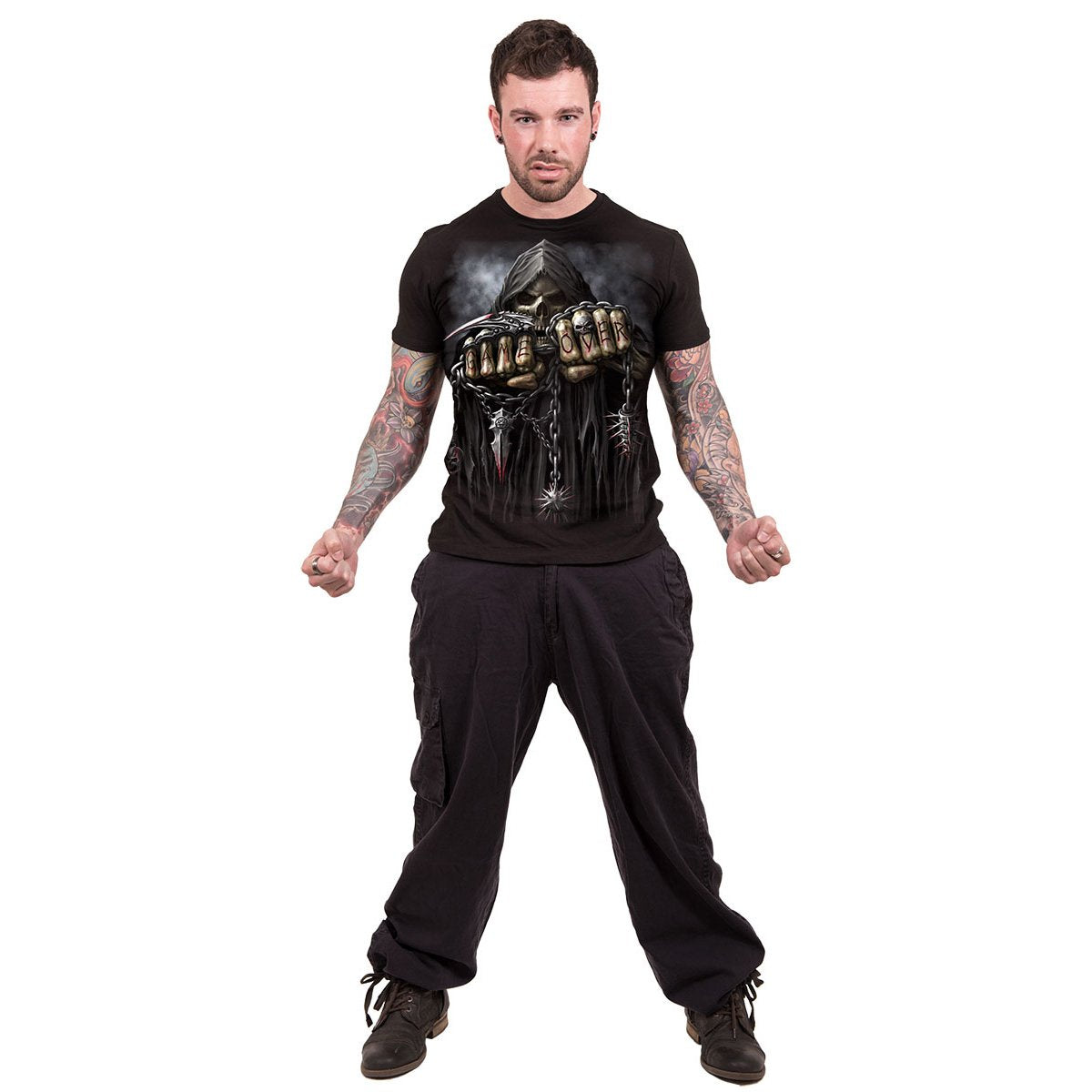 GAME OVER Skeleton Reaper Graphic T-Shirt – Black